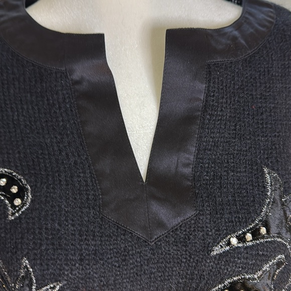 Vintage 90s Escada Black V-Neck Sweater with Velvet, Crystal Embellishments - Picture 4 of 8